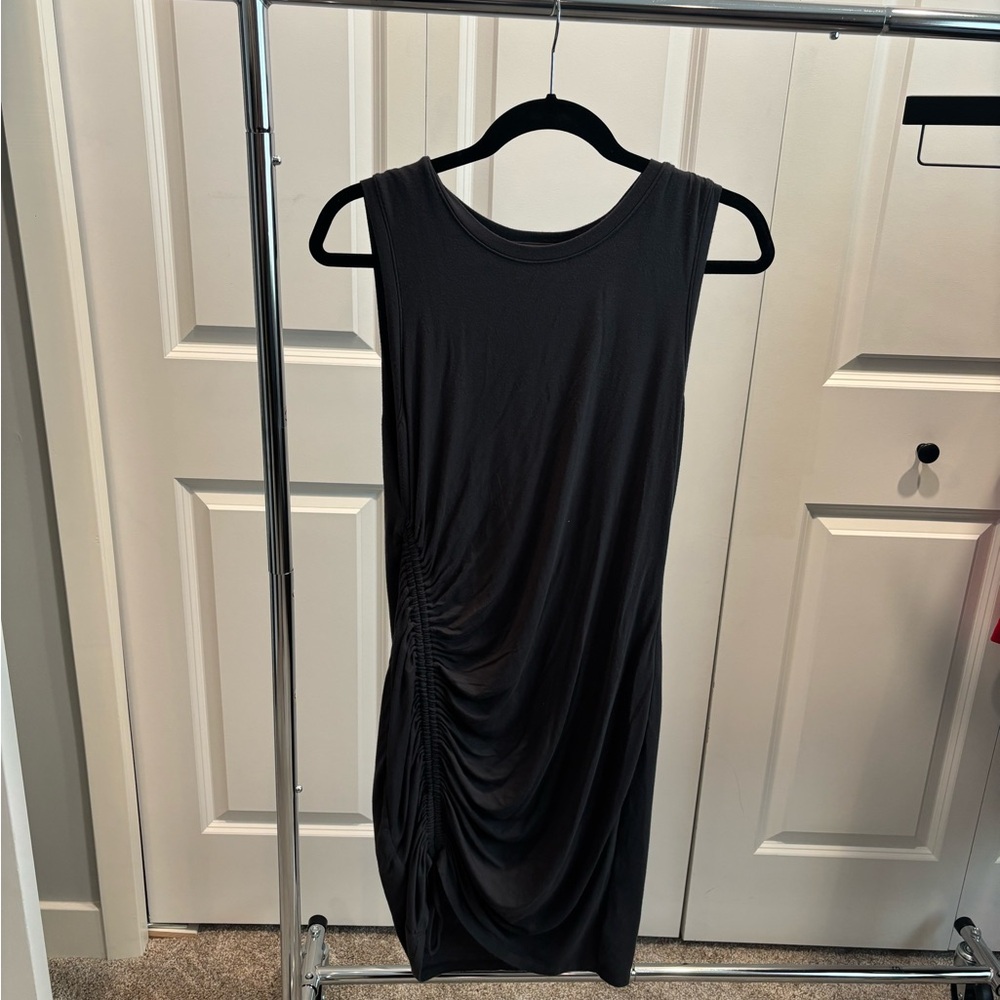 Athleta Black Sleeveless Midi Dress with Side Ruching